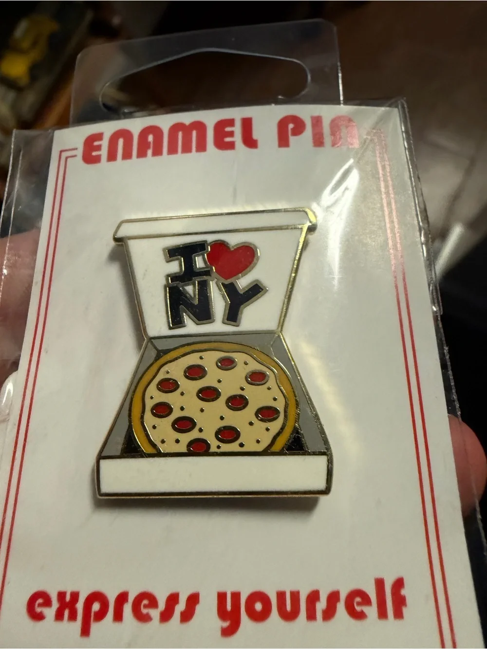 Enamel Pizza Pin - White & Red Design